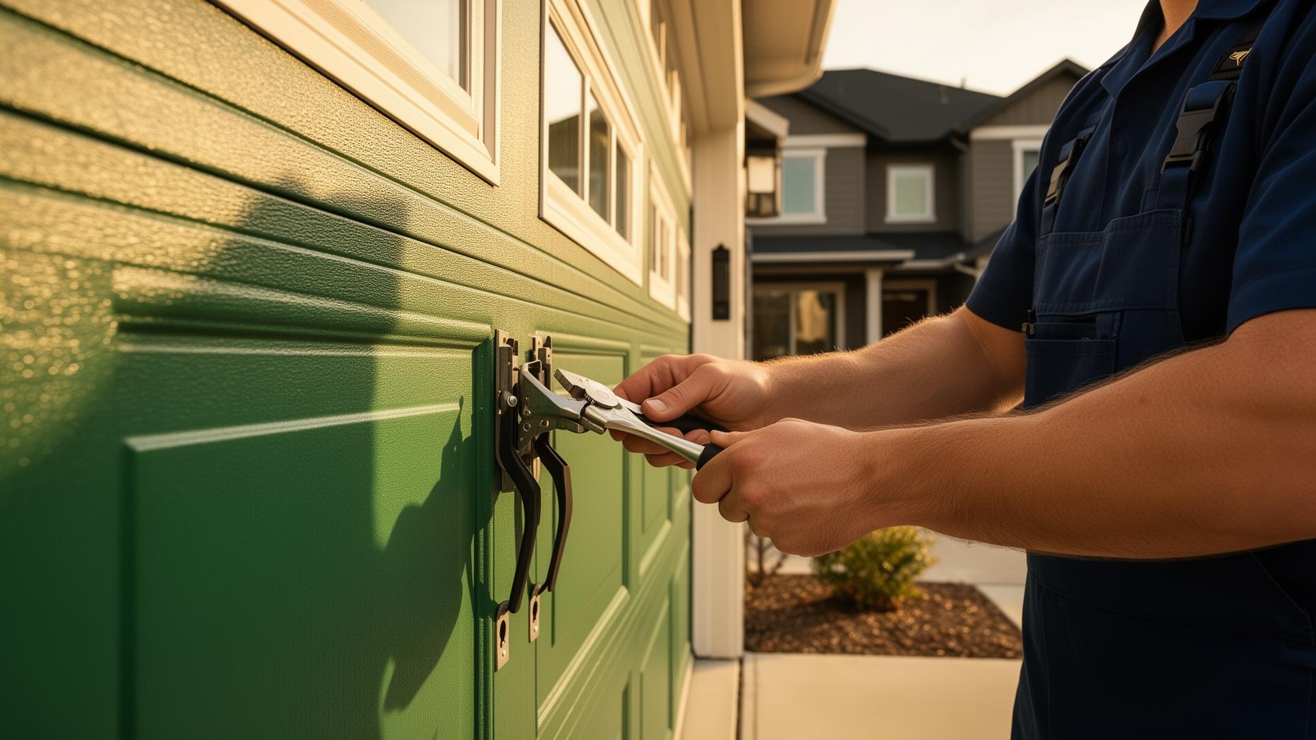 Professional garage door technician at work